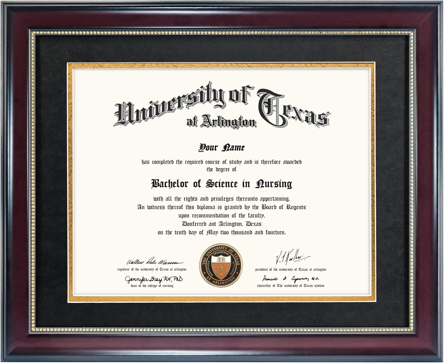GraduationMall Size  8.5x11 Diploma Frame with Black over Gold Mat or Display 11x14 Document without Mat, UV Protection Acrylic, Mahogany with Gold Beads